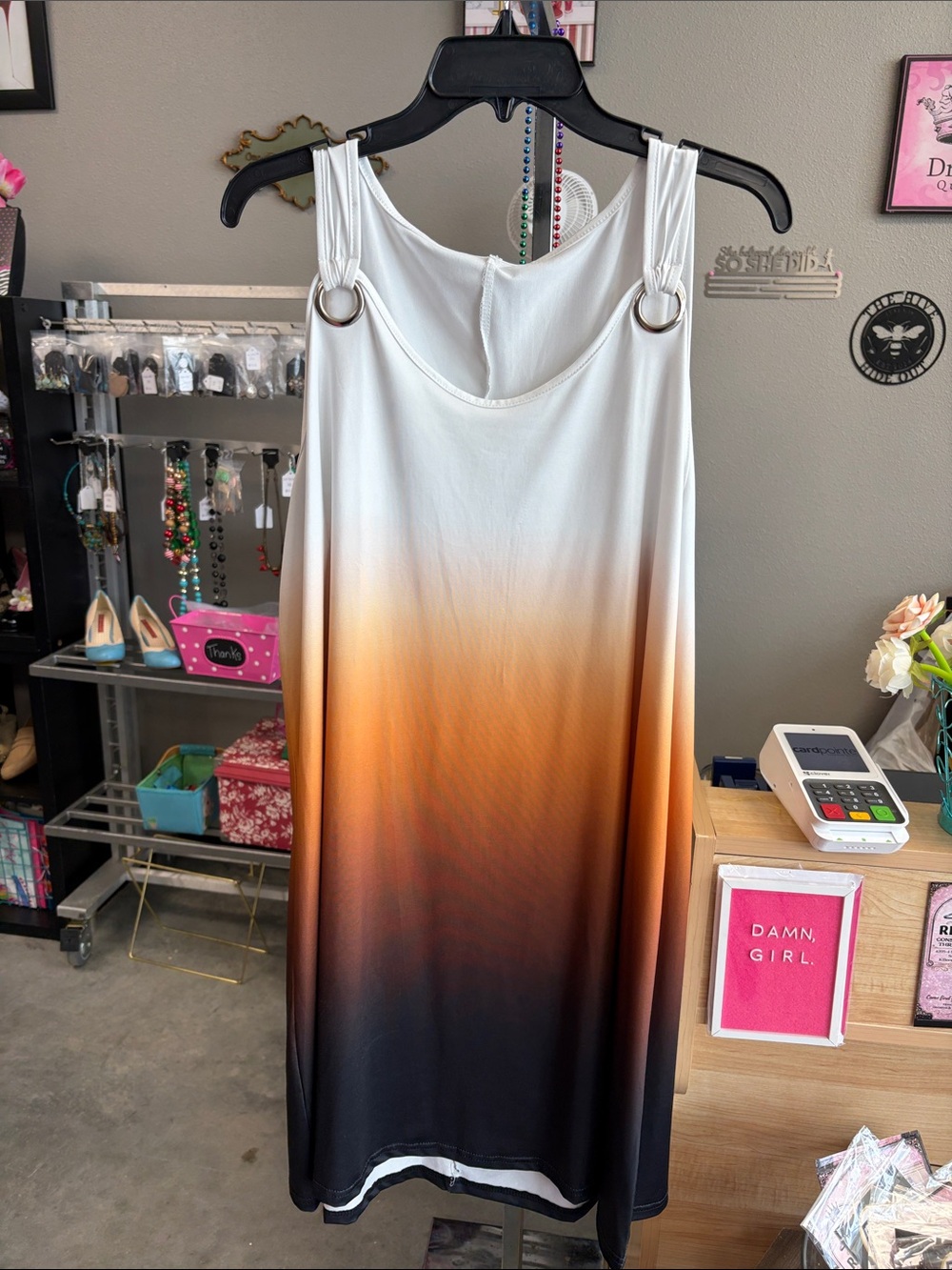 Sleeveless Ombre Maxi Dress with Ring-Detail Straps - White to Brown
